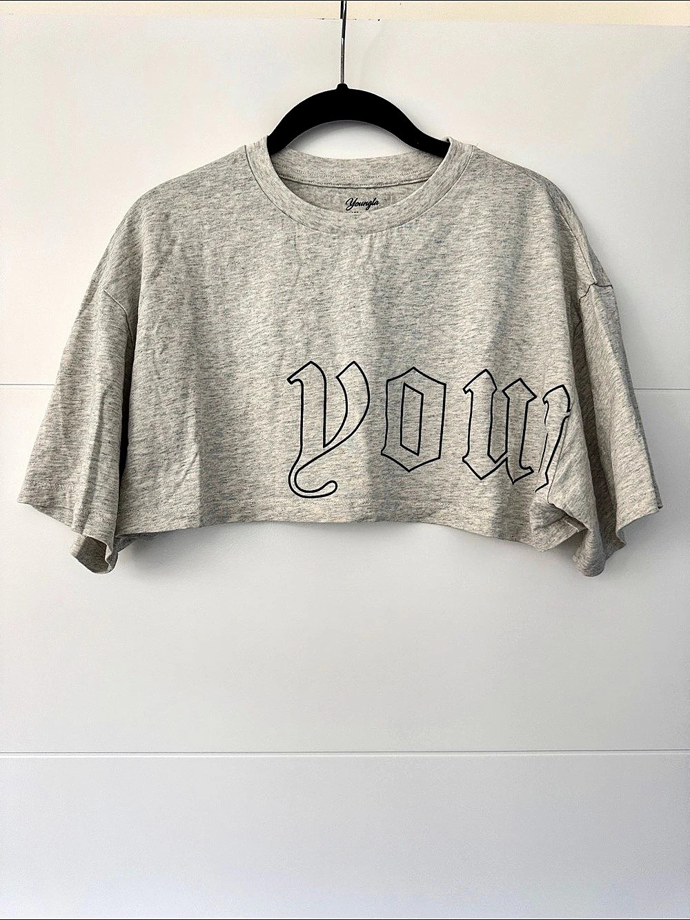 Youngla Graphic Crop Top Gray XSmall Like New